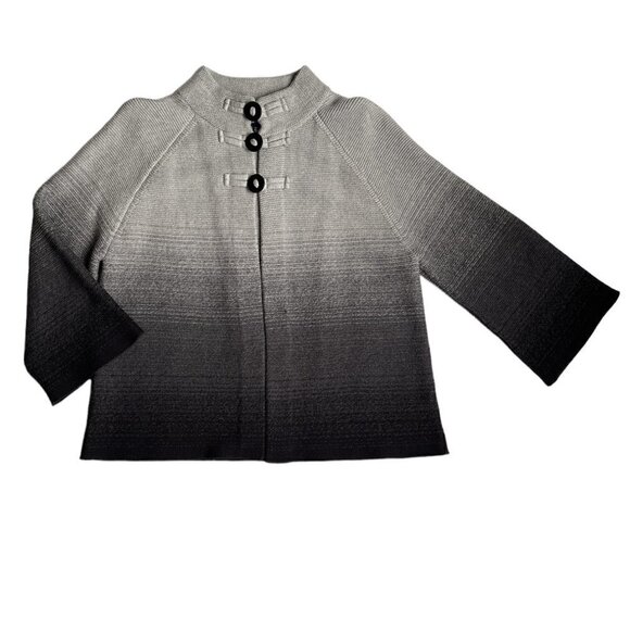 Jones New York Knit Cardigan PM Grey Black Ombre Sweater 100% Cotton Office Work - Picture 1 of 11